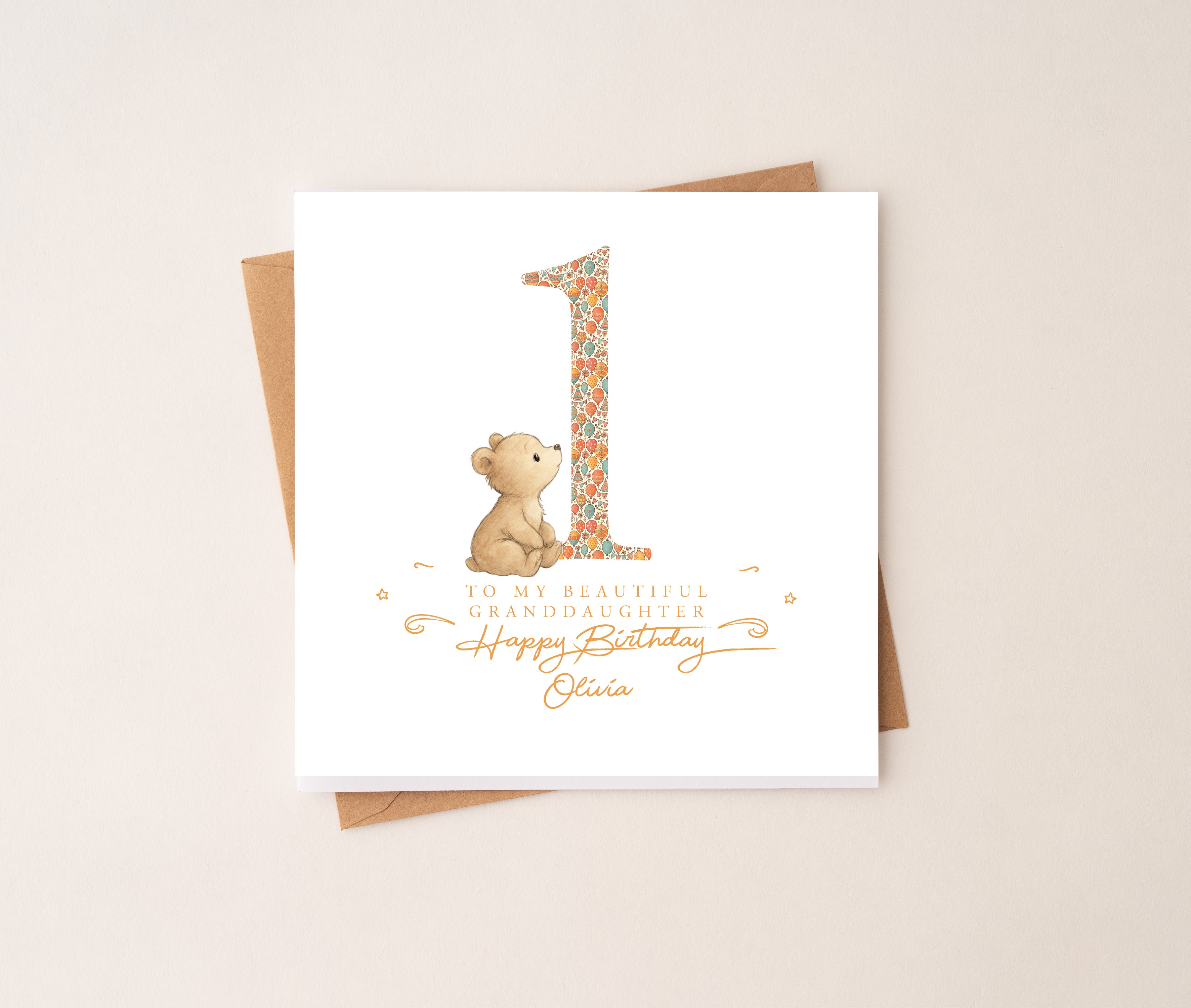 Personalised 1st Birthday Baby Bear Card | Bright Balloon Pattern