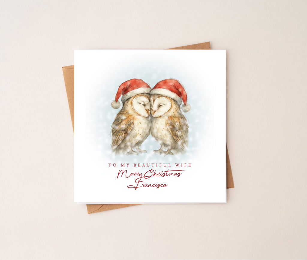 Barn Owl Couple Christmas Card