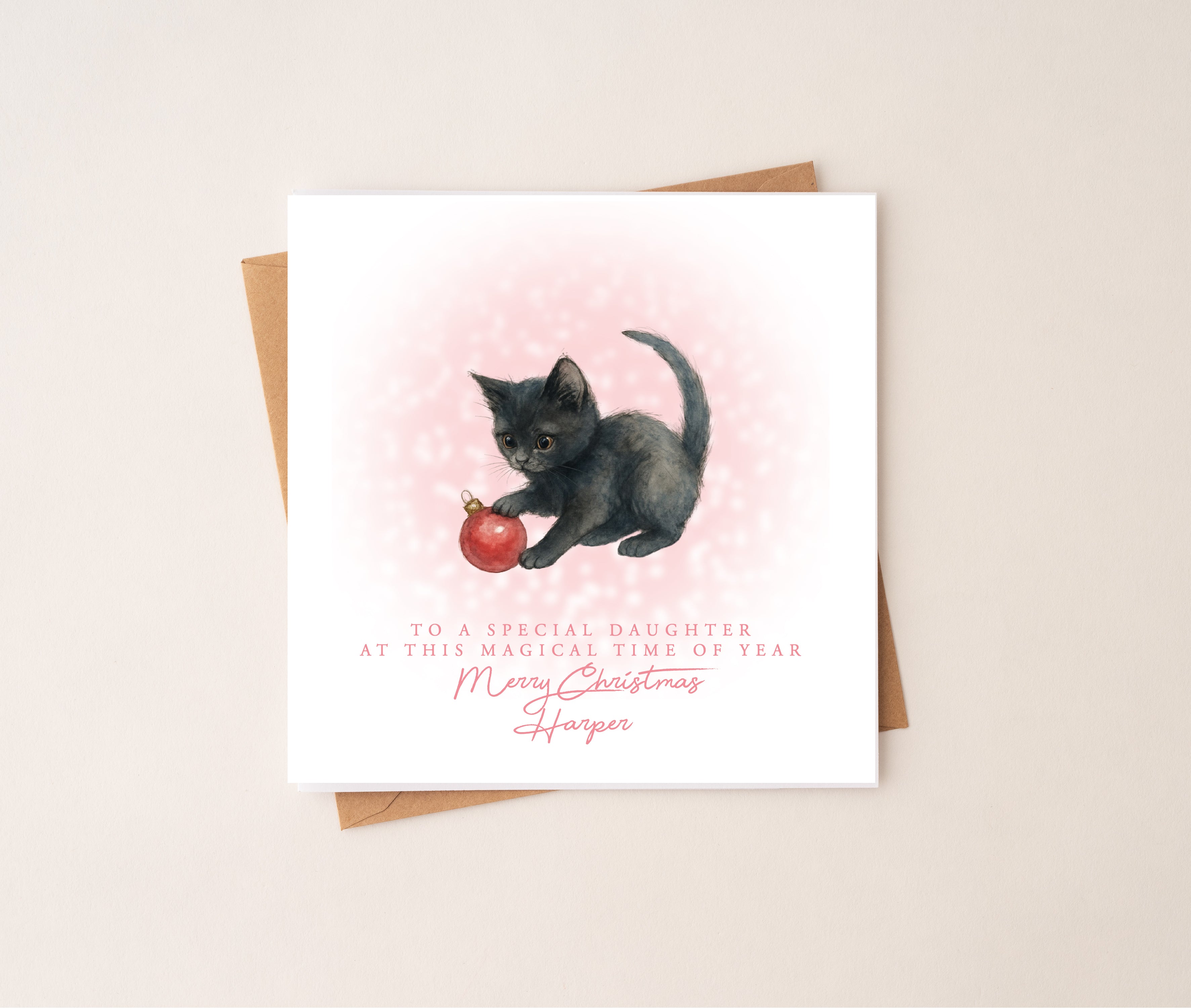 Personalised Christmas Kitten Card - Pink