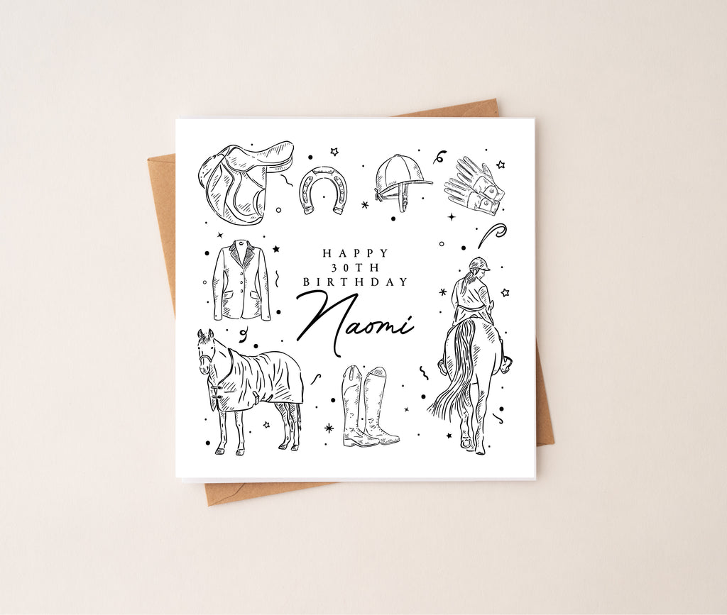Elegant Horse Riding Card - Hand Drawn Equestrian Illustration