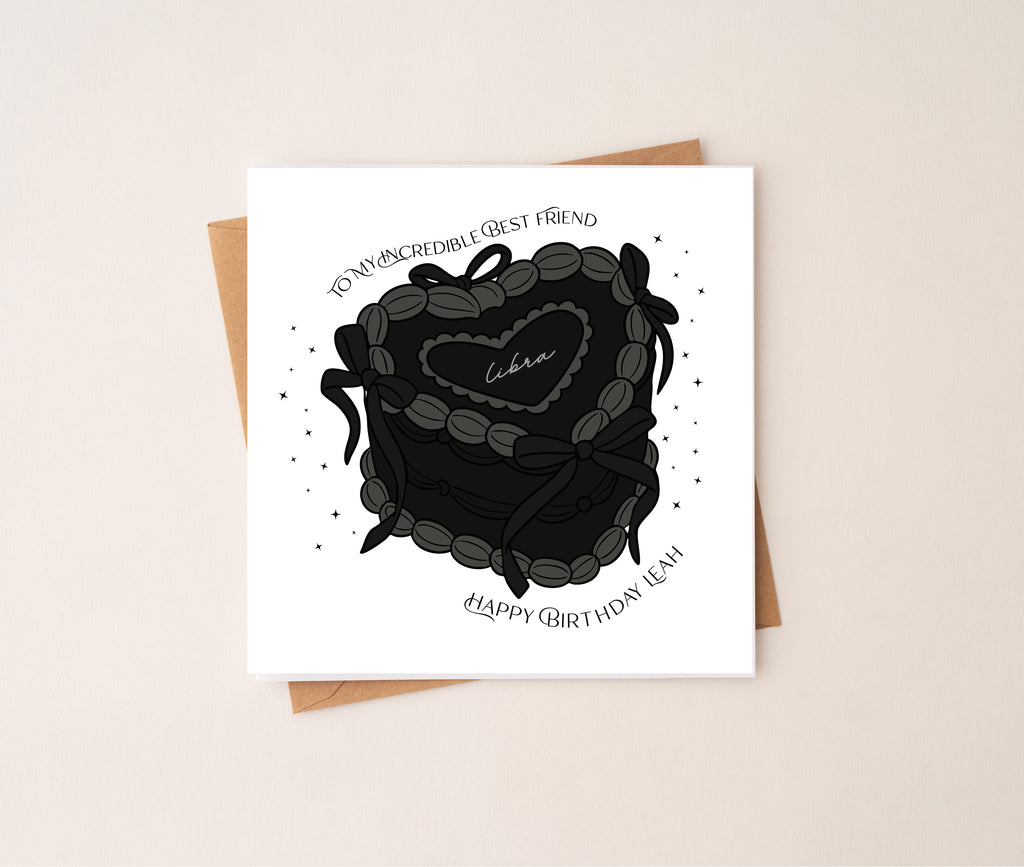 Personalised Zodiac Vintage Heart Cake Birthday Card