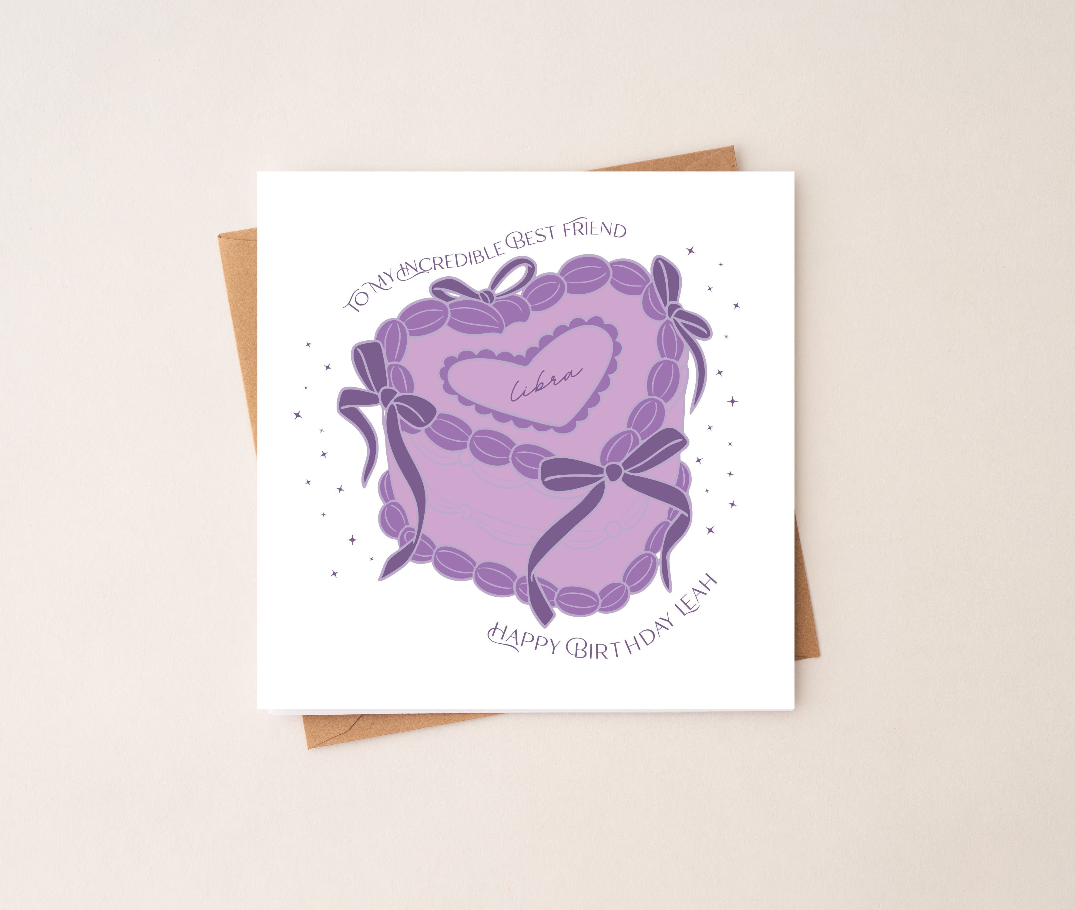 Personalised Zodiac Vintage Heart Cake Birthday Card