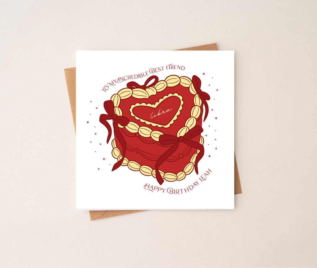 Personalised Zodiac Vintage Heart Cake Birthday Card