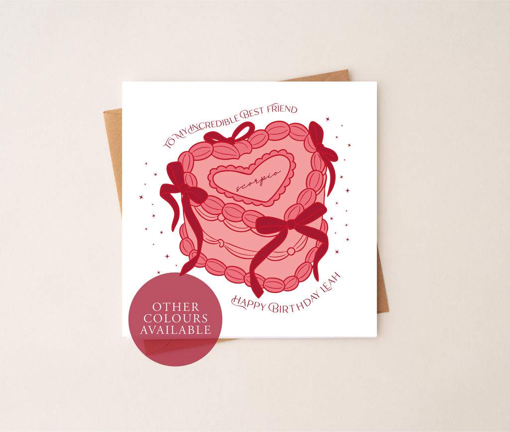 Personalised Zodiac Vintage Heart Cake Birthday Card