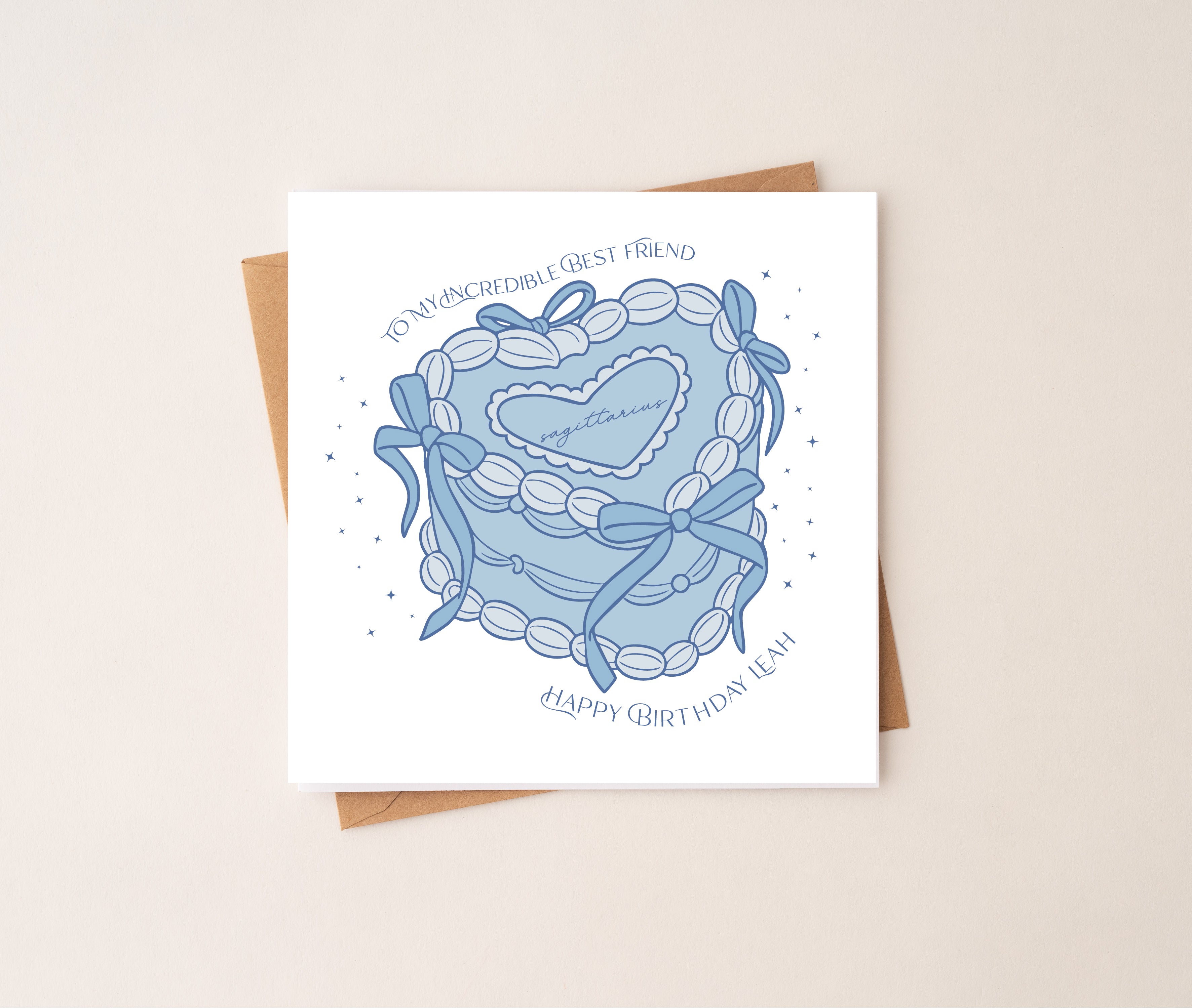 Personalised Zodiac Vintage Heart Cake Birthday Card