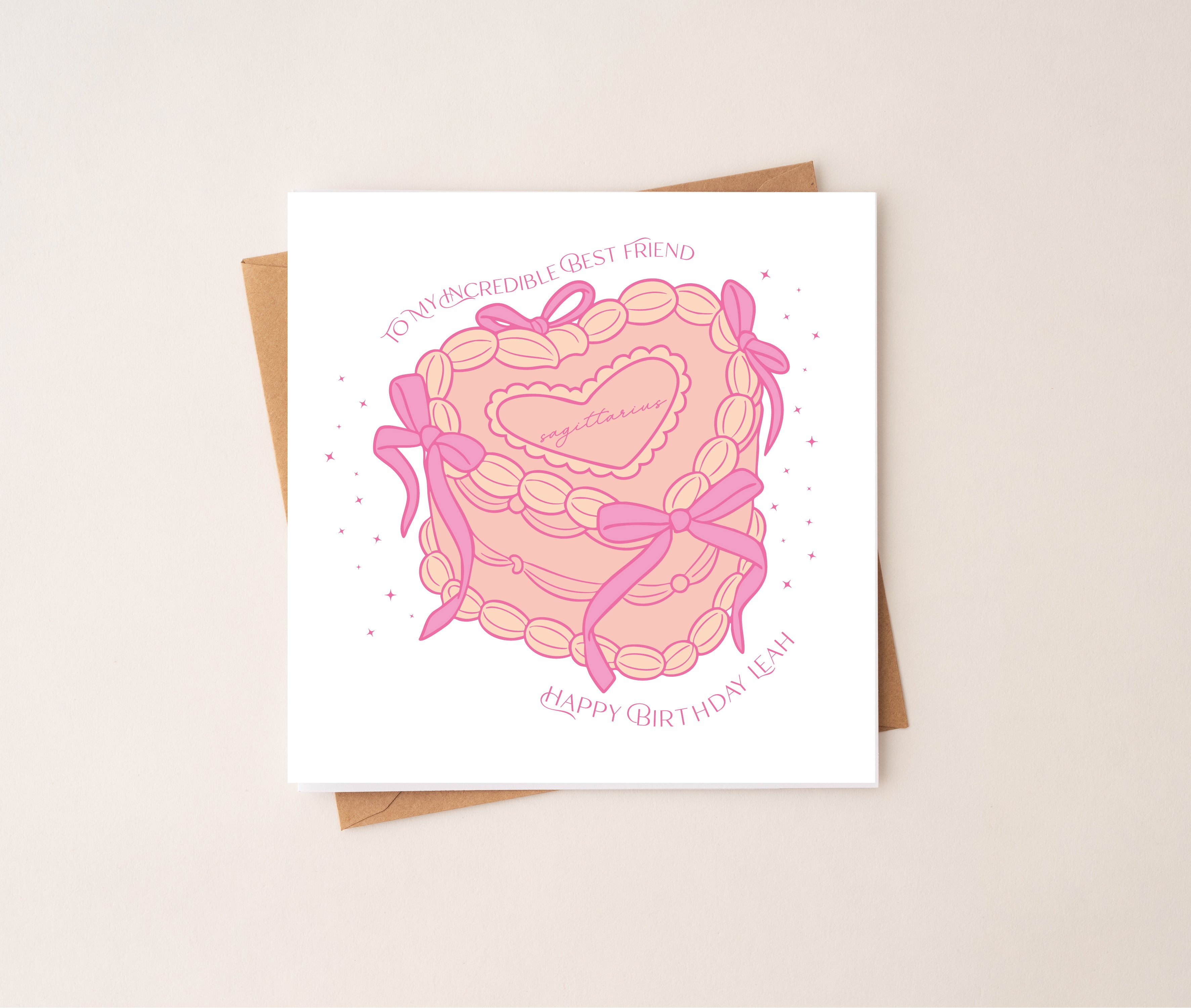 Personalised Zodiac Vintage Heart Cake Birthday Card