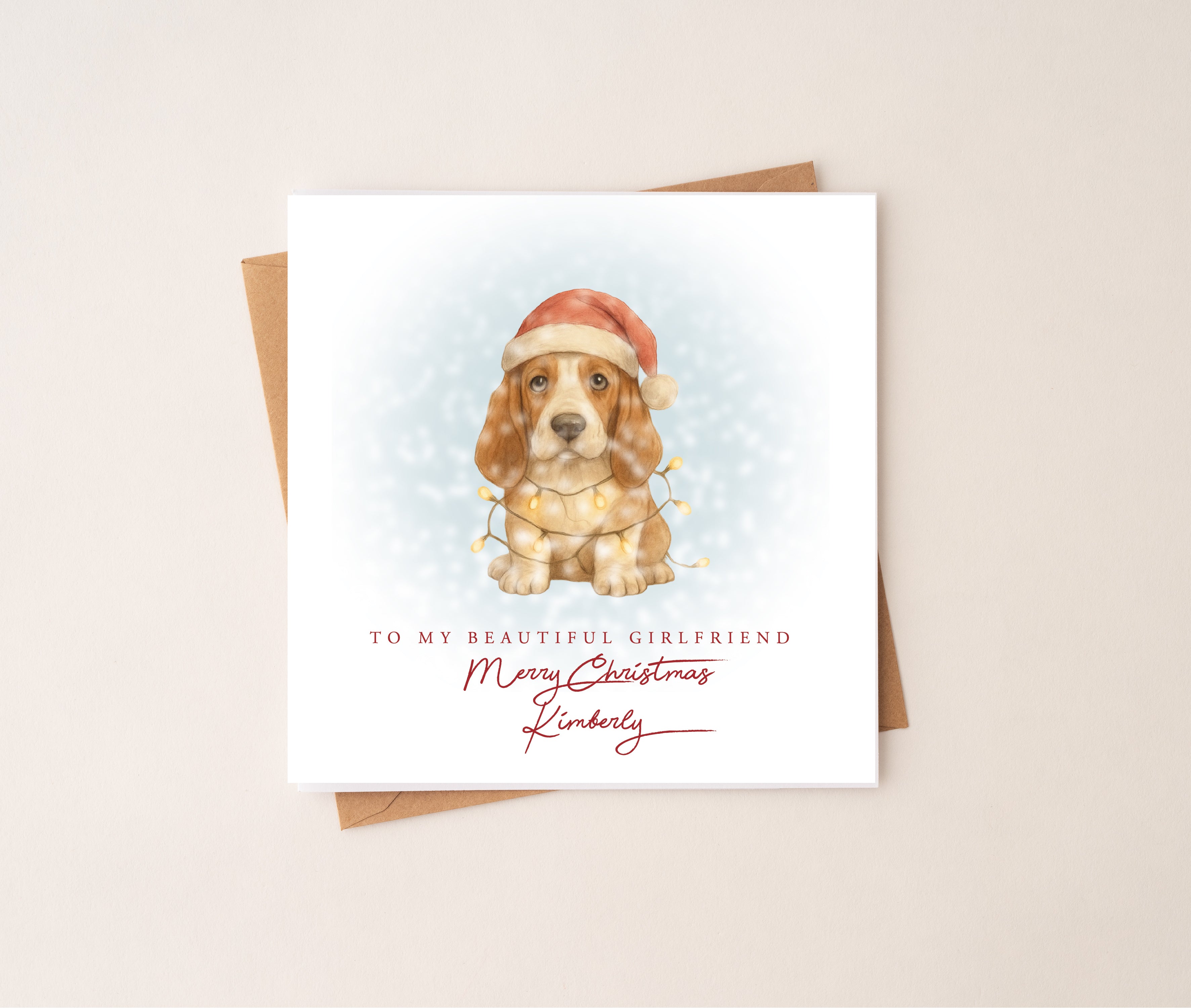 Personalised Basset Hound Puppy Dog Christmas Card
