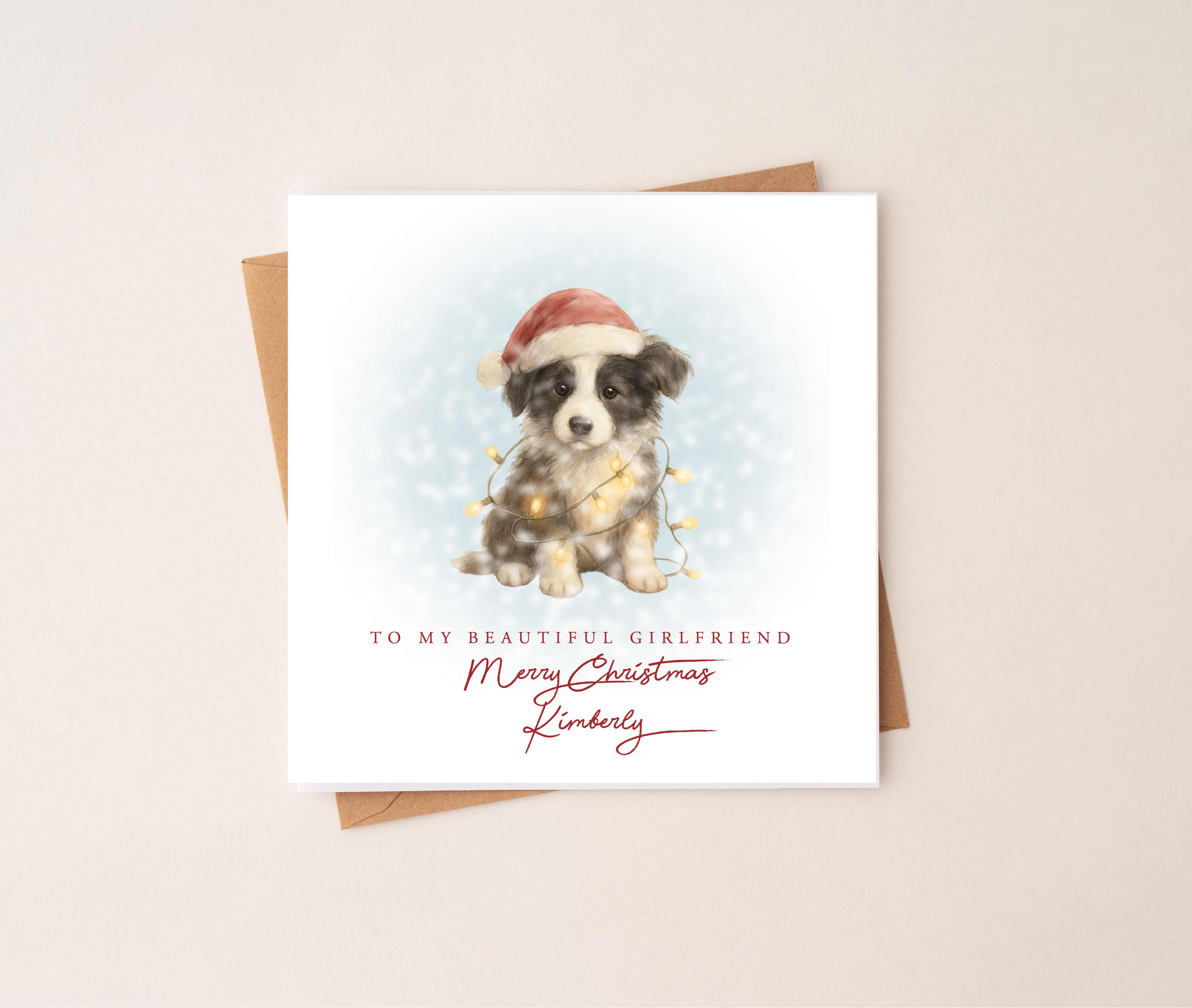 Personalised Border Collie Puppy Dog Christmas Card