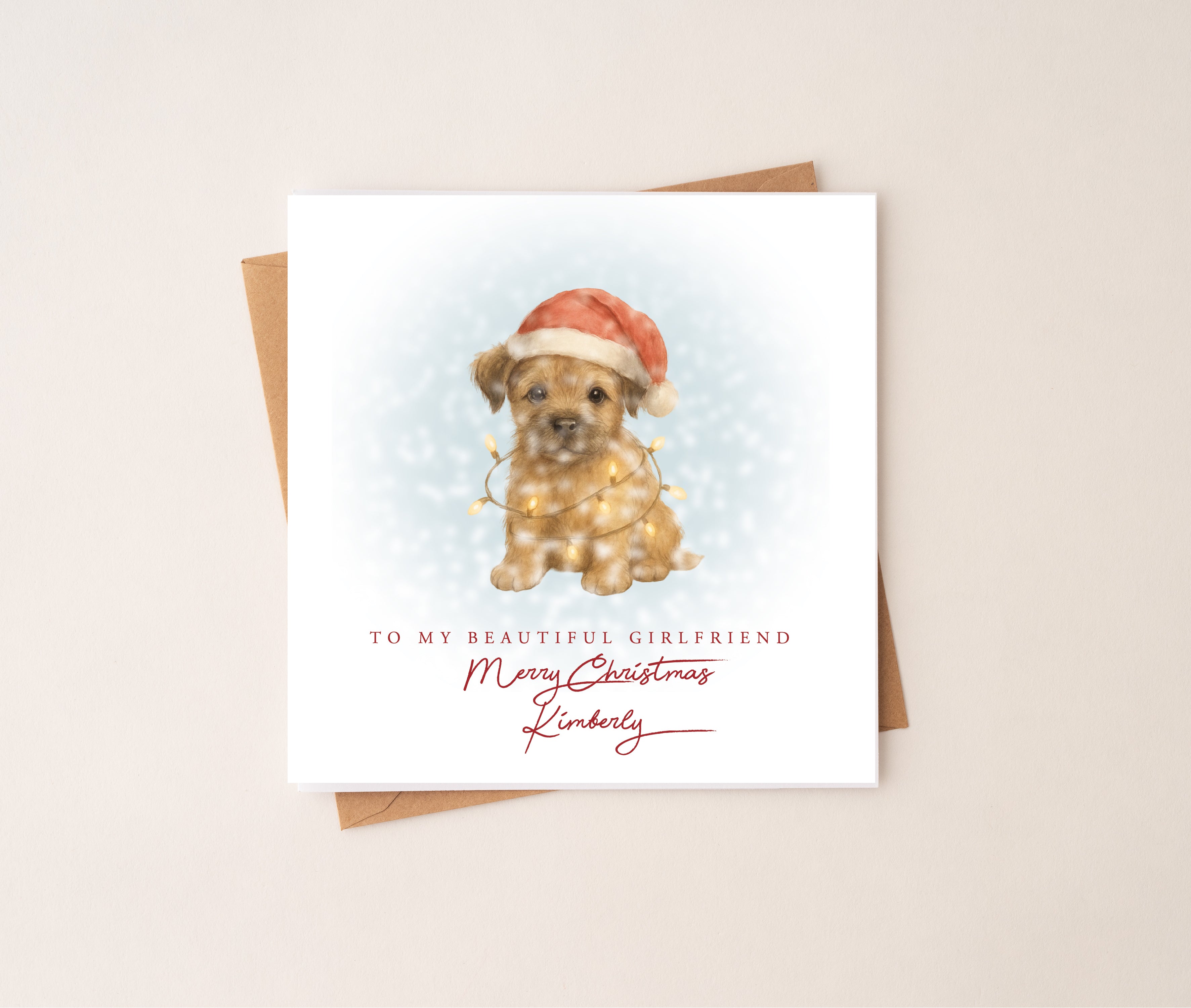 Personalised Border Terrier Puppy Dog Christmas Card