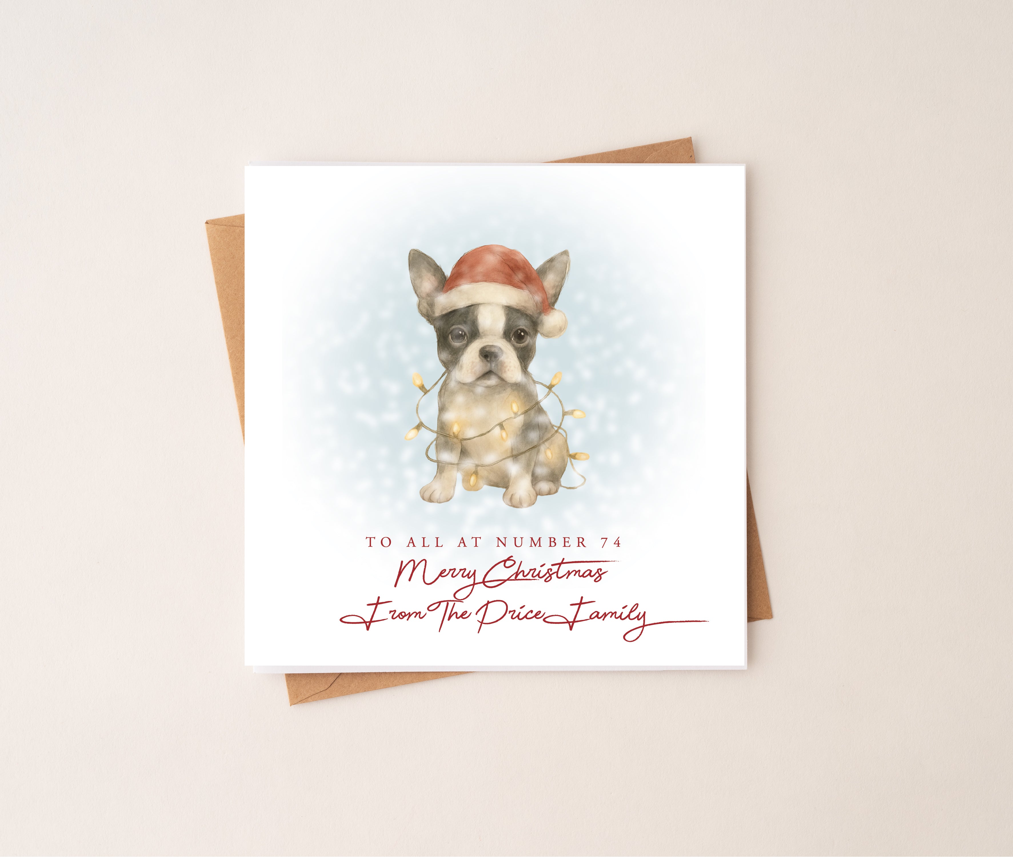 Personalised Boston Terrier Puppy Dog Christmas Card