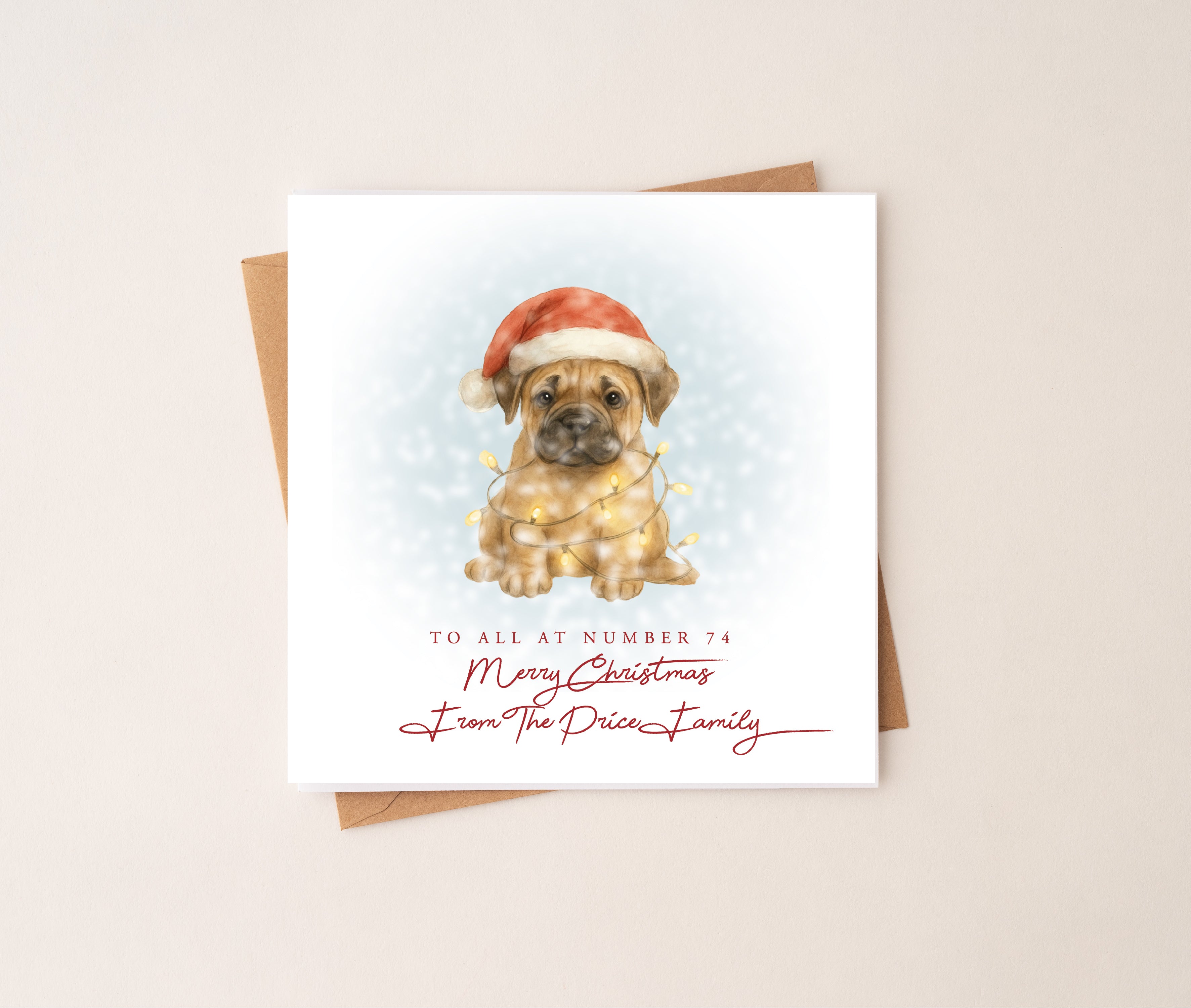 Personalised Bull Mastiff Puppy Dog Christmas Card