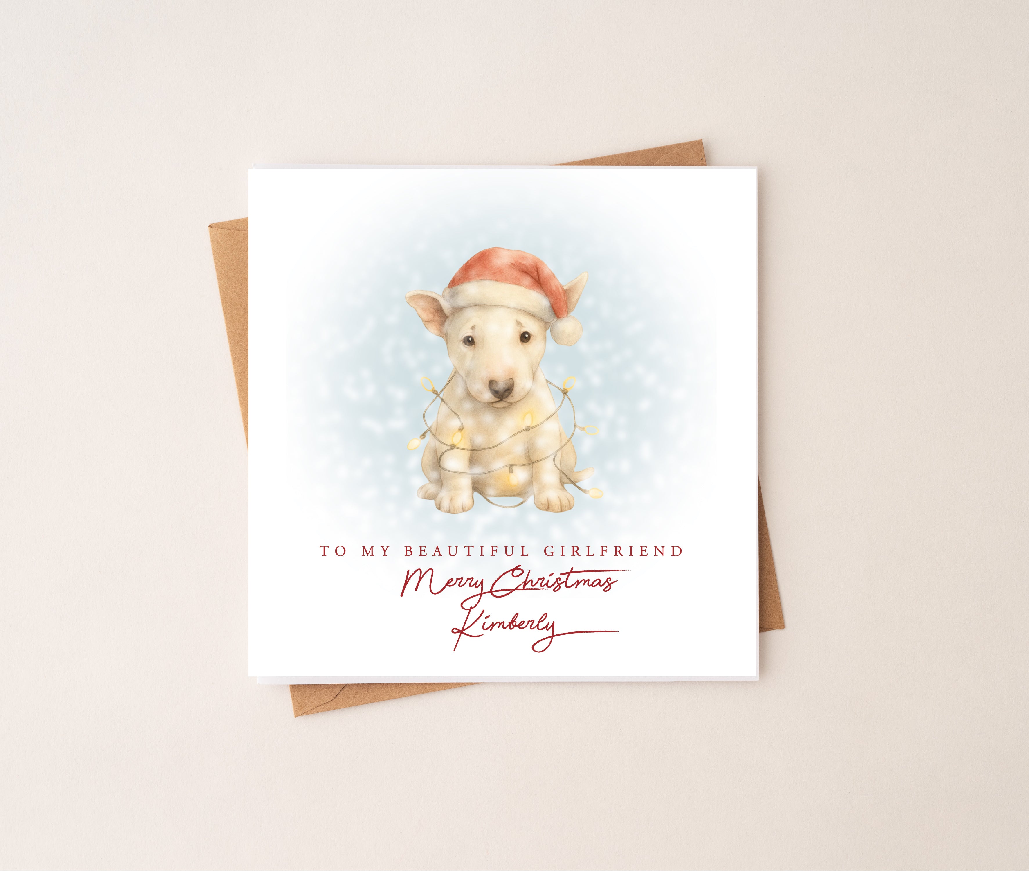 Personalised English Bull Terrier Puppy Dog Christmas Card