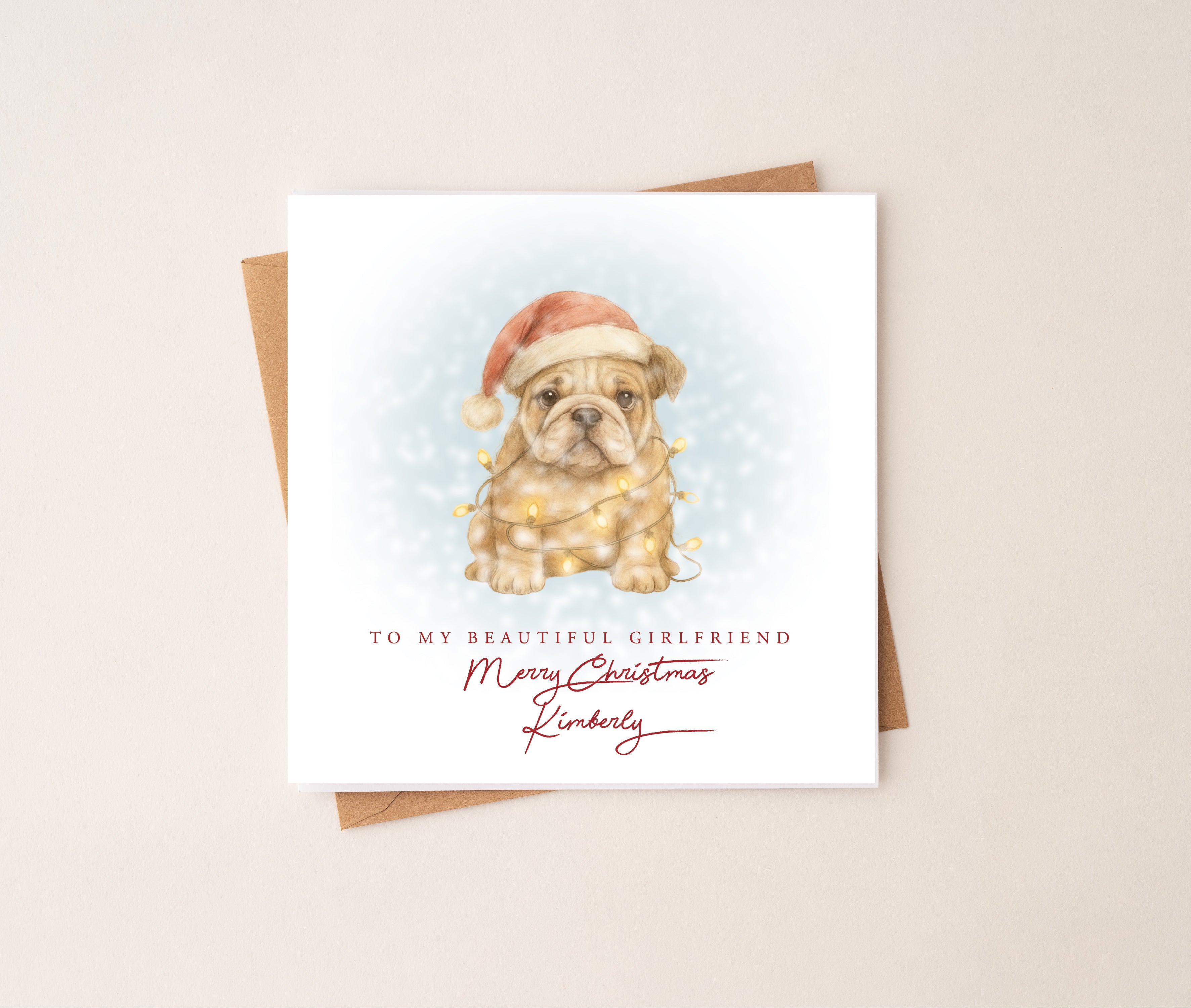 Personalised English Bulldog Puppy Dog Christmas Card