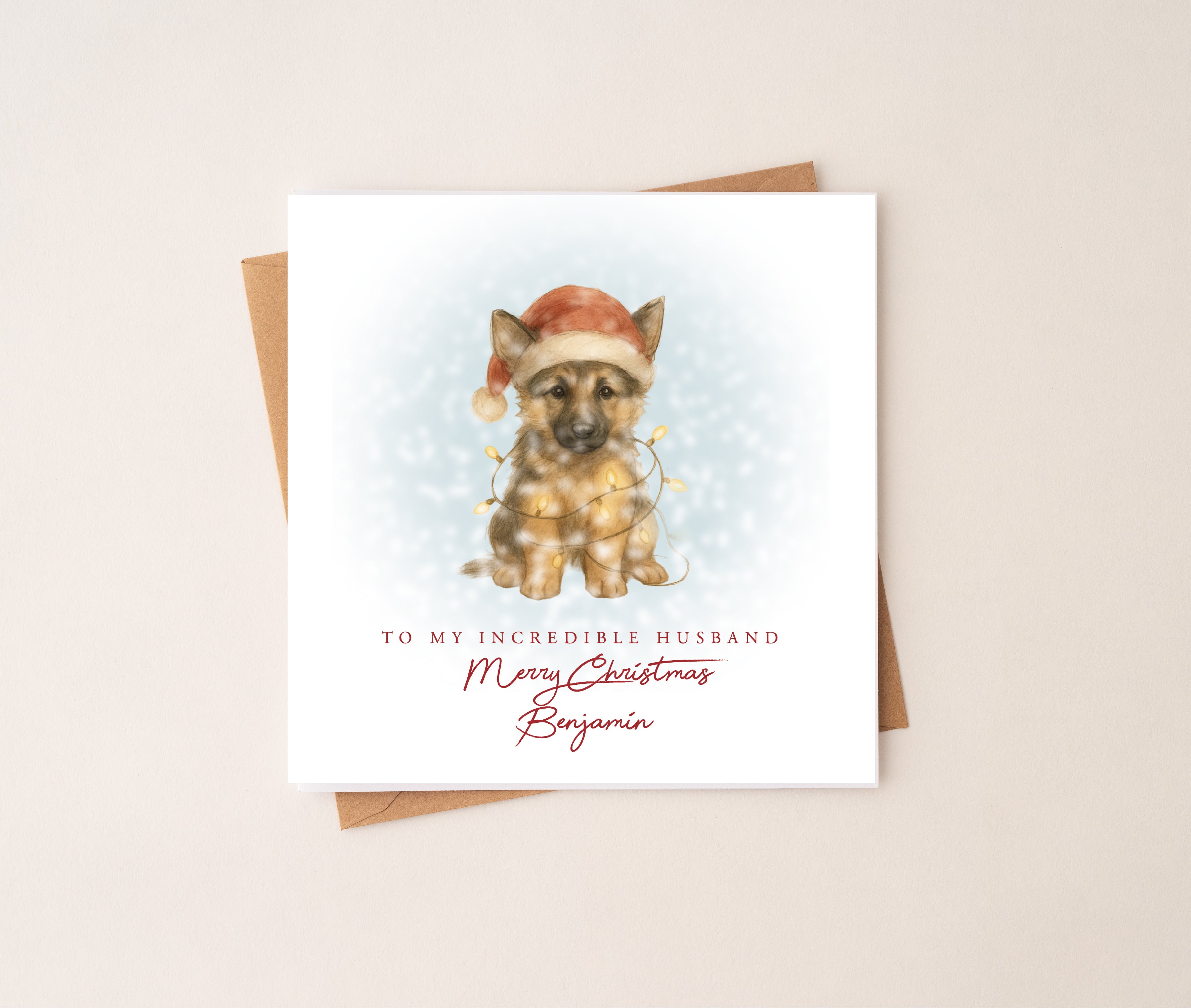 Personalised German Shepherd Puppy Dog Christmas Card