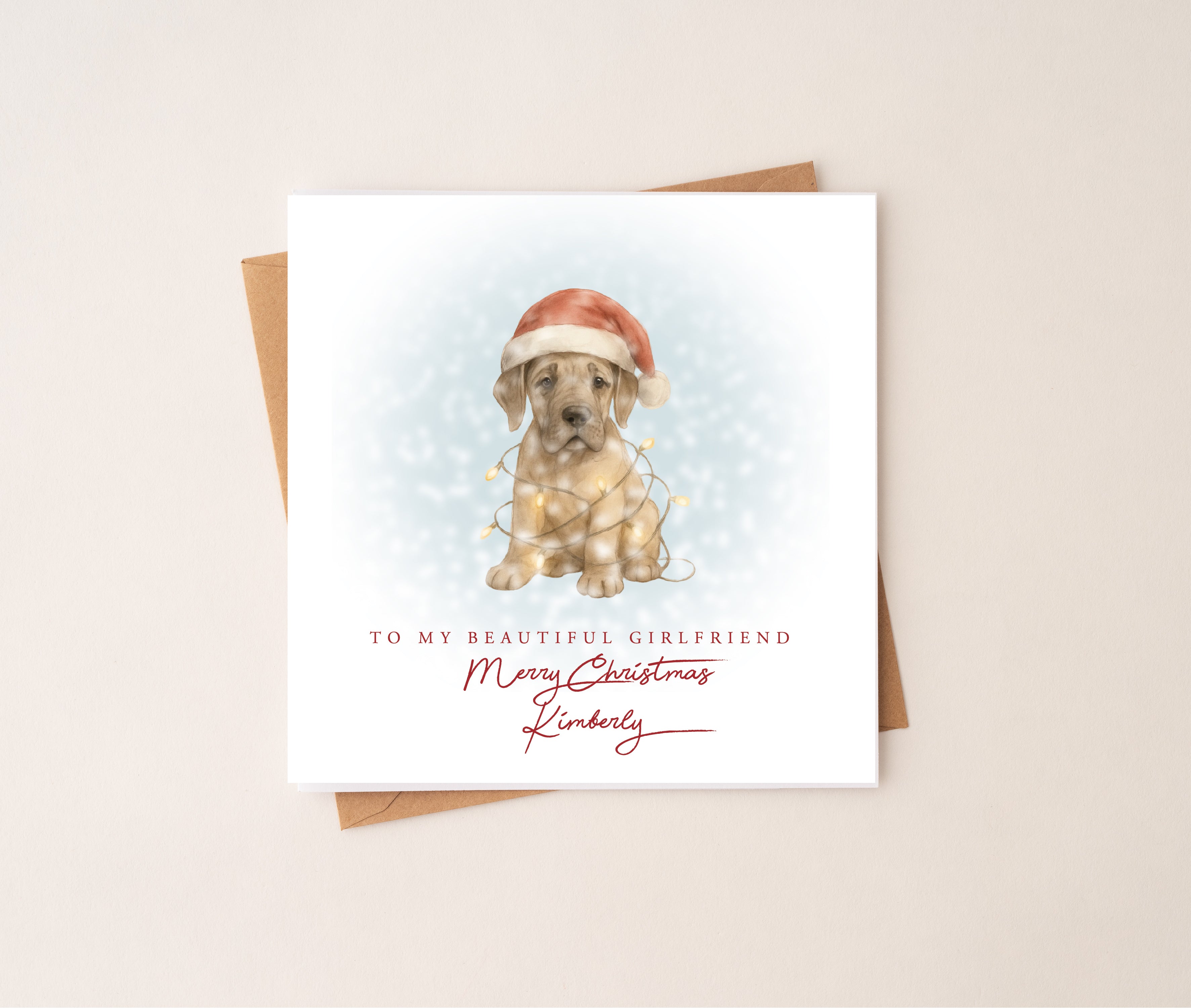 Personalised Great Dane Puppy Dog Christmas Card
