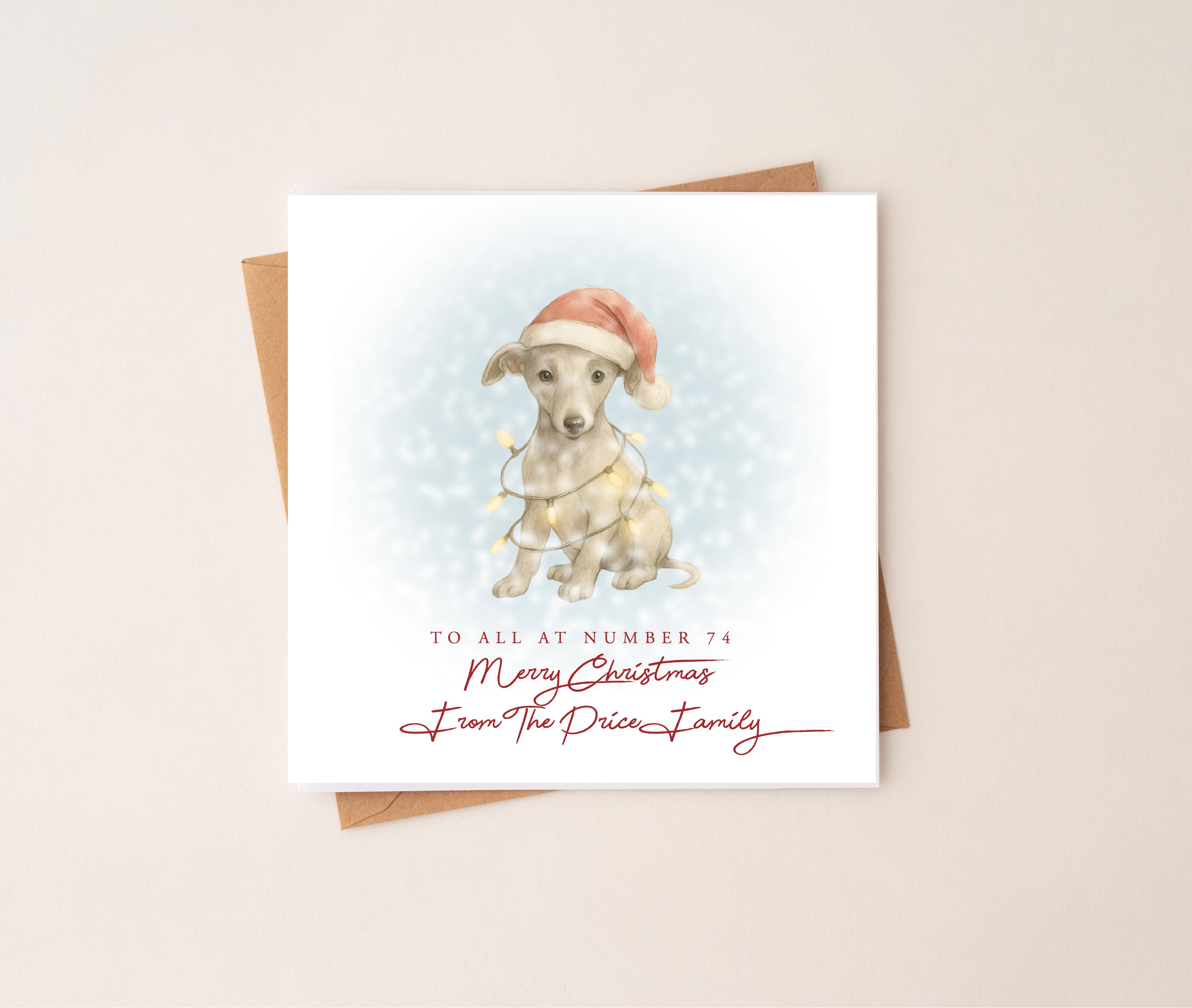 Personalised Greyhound Puppy Dog Christmas Card
