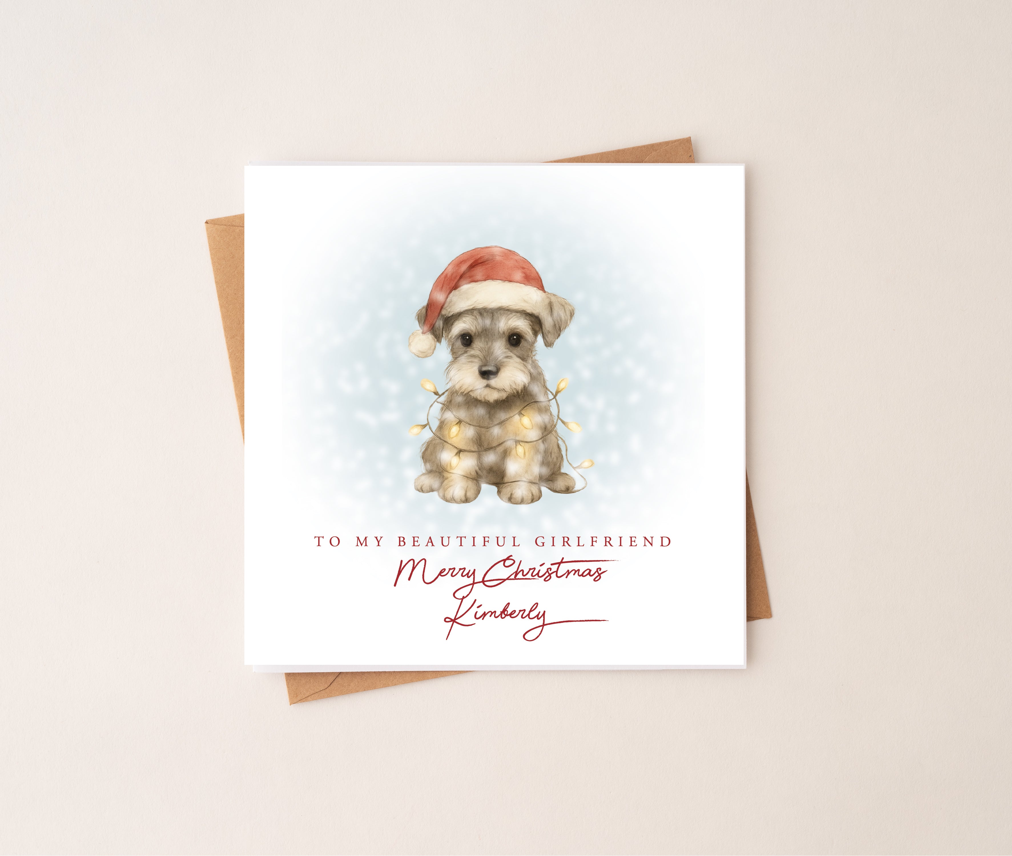 Personalised Miniature Schnauzer Puppy Dog Christmas Card