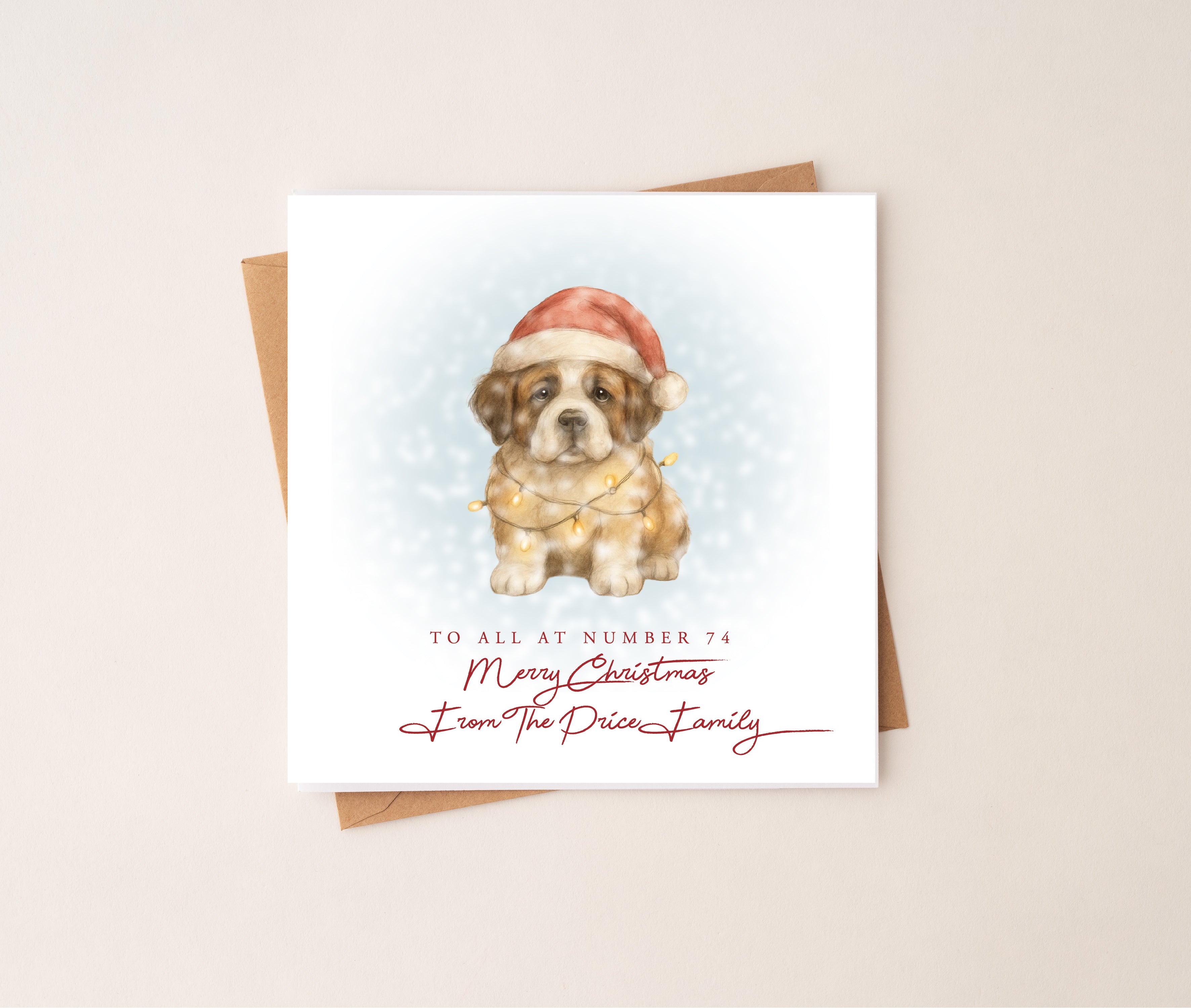 Personalised St Bernard Puppy Dog Christmas Card