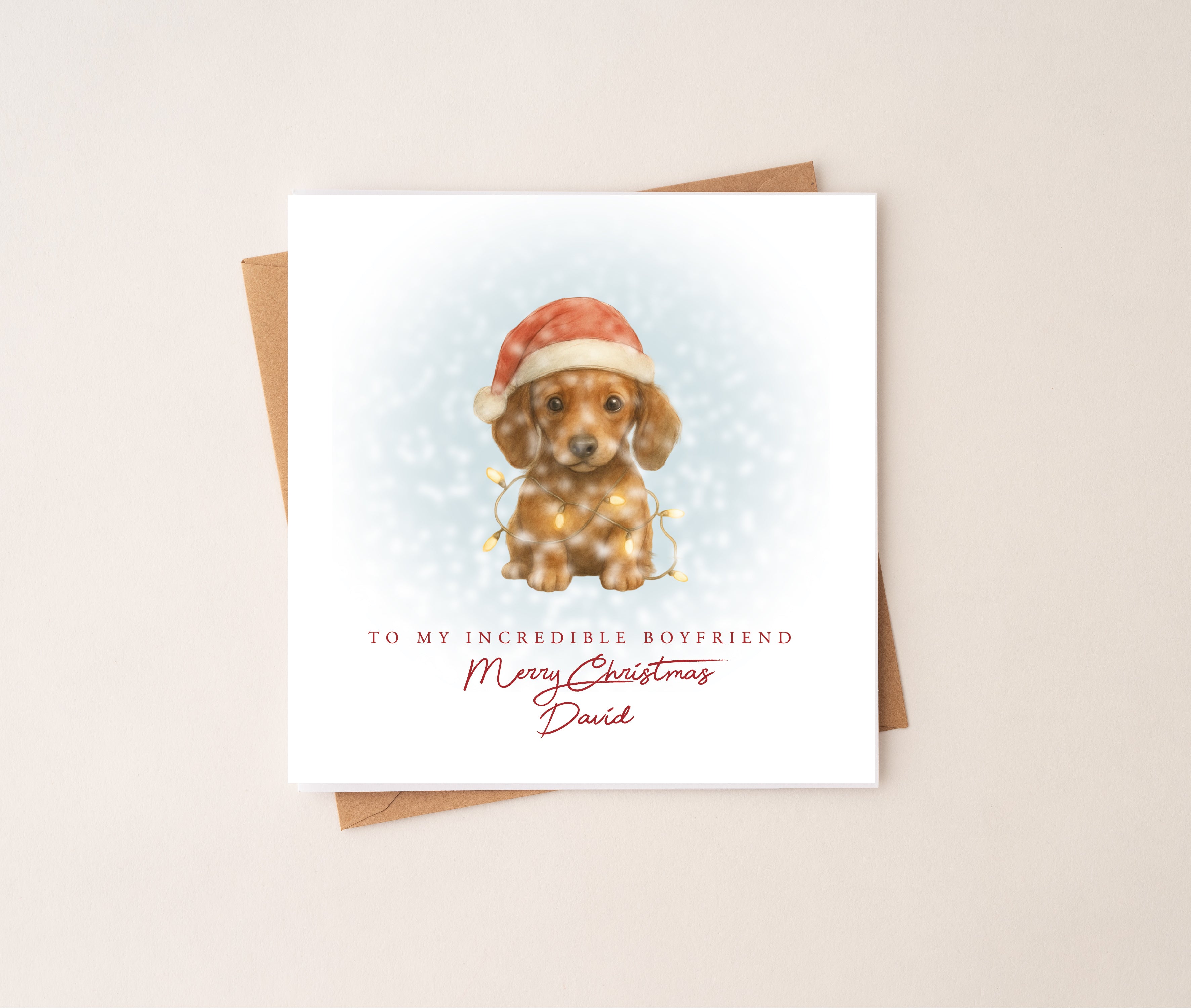 Personalised Dachshund Puppy Dog Christmas Card